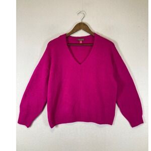 Barbiecore Vince Camuto Women Small Hot Pink V-Neck Center Seam Pullover Sweater